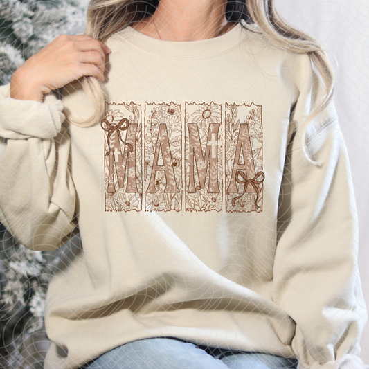 MAMA FLORAL LINE ART DARK - DTF TRANSFER