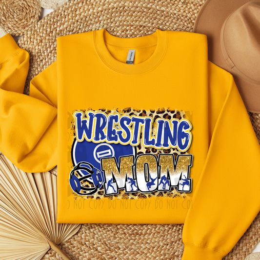 WRESTLING MOM BLUE/YELLOW FAUX GLITTER - DTF TRANSFER