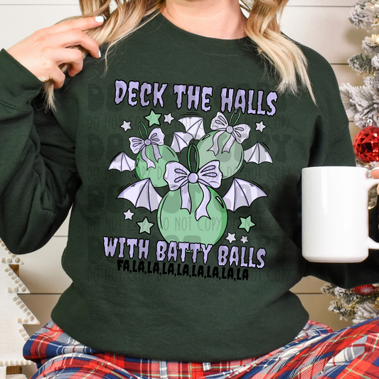 DECK THE HALLS WITH BATTY BALLS PURPLE - DTF TRANSFER