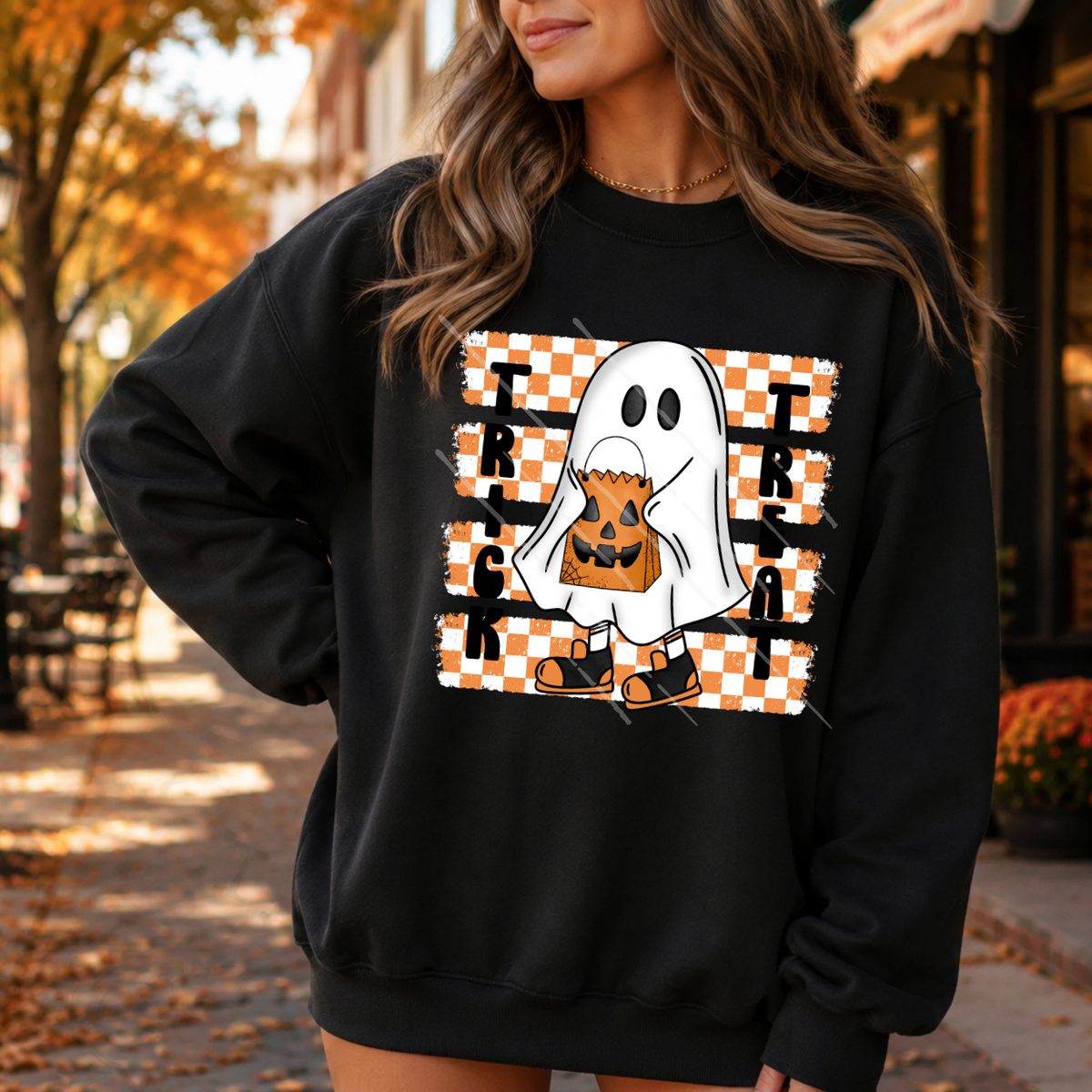 TRICK TREAT GHOST ORANGE STRIPES - DTF TRANSFER