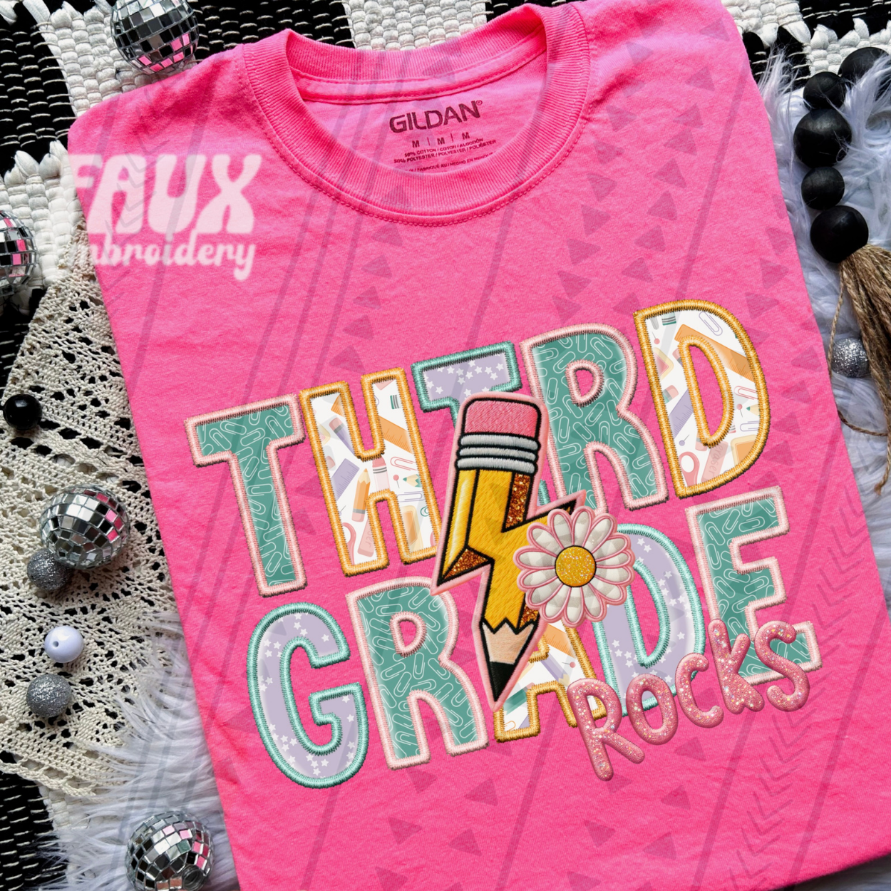 THIRD GRADE FAUX EMBROIDERY GIRL - DTF TRANSFER