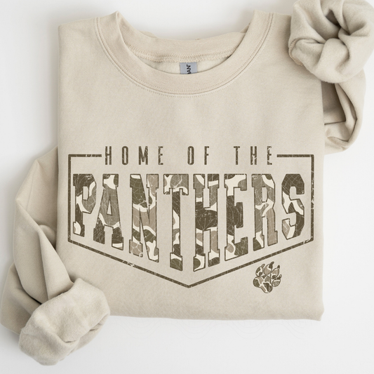HOME OF THE PANTHERS CAMO DISTRESSED - DTF TRANSFER
