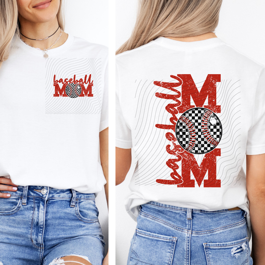 BASEBALL MOM RED W/ POCKET - DTF TRANSFER