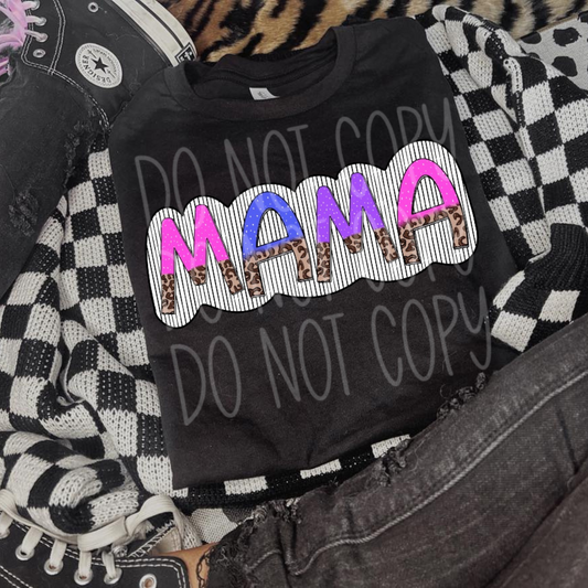 MAMA LEOPARD LETTERS STRIPED BACKGROUND - DTF TRANSFER