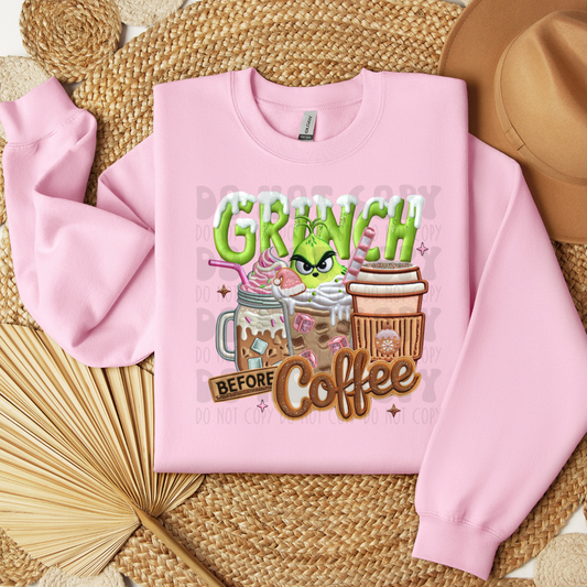 GREEN FACE BEFORE COFFEE FAUX EMBROIDERY - DTF TRANSFER