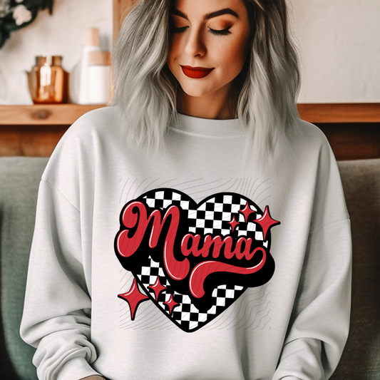 MAMA GROOVY CHECKERED HEART - DTF TRANSFER