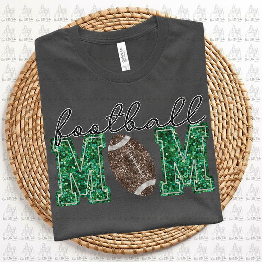 FOOTBALL MOM - GREEN -  FAUX SEQUINS - DTF TRANSFER