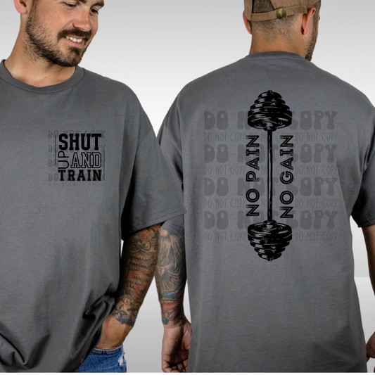 NO PAIN NO GAIN BLK W/ POCKET - DTF TRANSFER