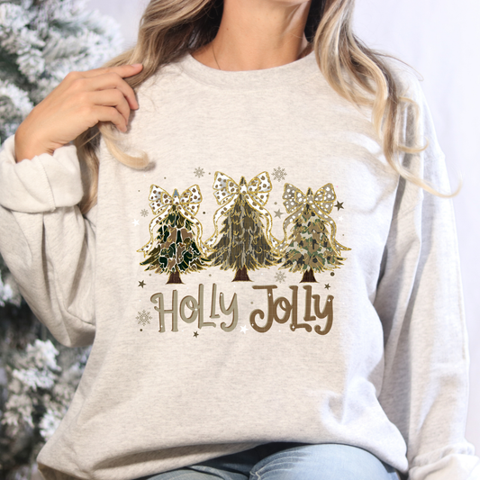 HOLLY JOLLY GOLD OUTLINE TREES - DTF TRANSFER