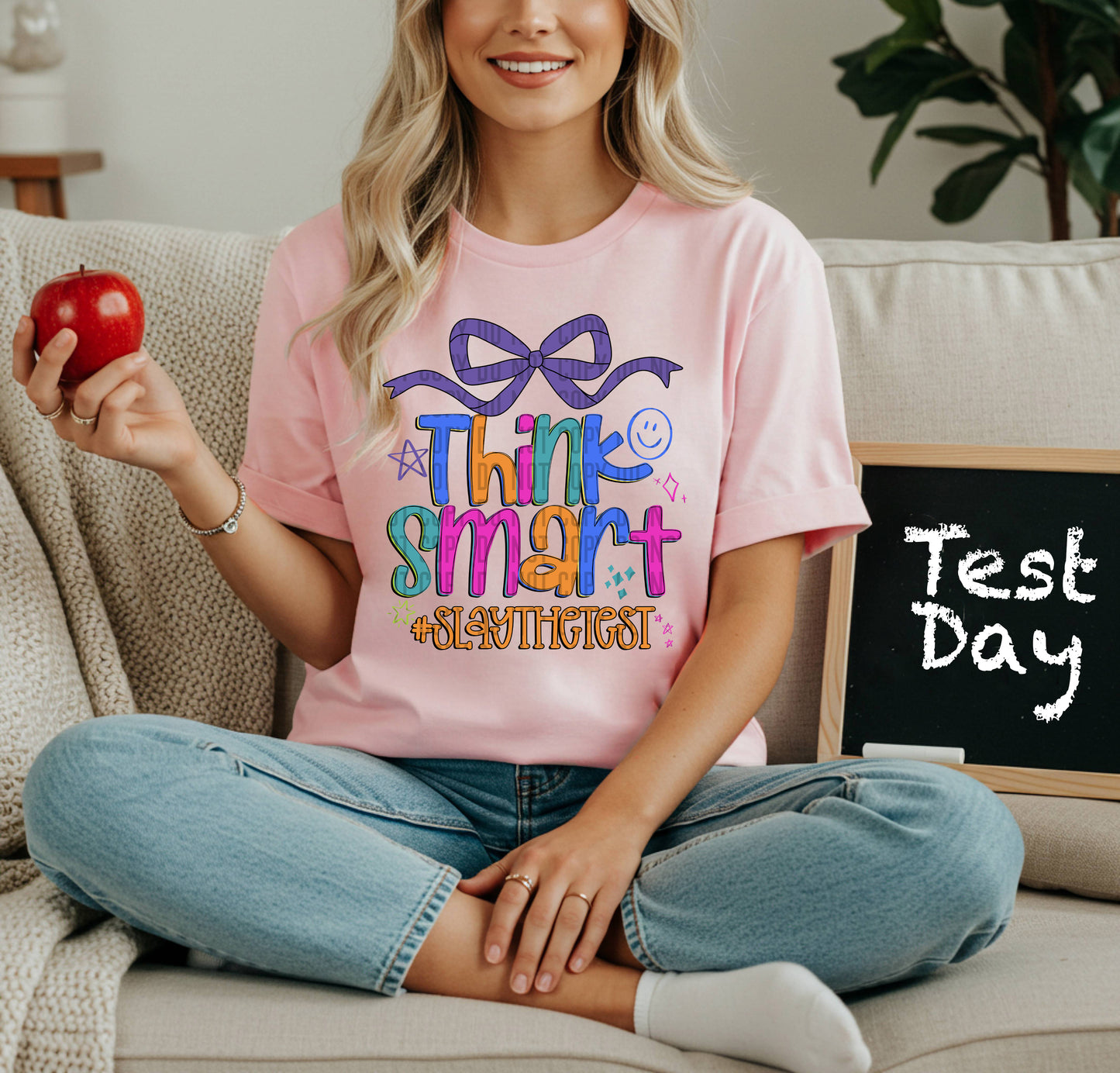 THINK SMART SLAY THE TEST BOW, PINK - DTF TRANSFER
