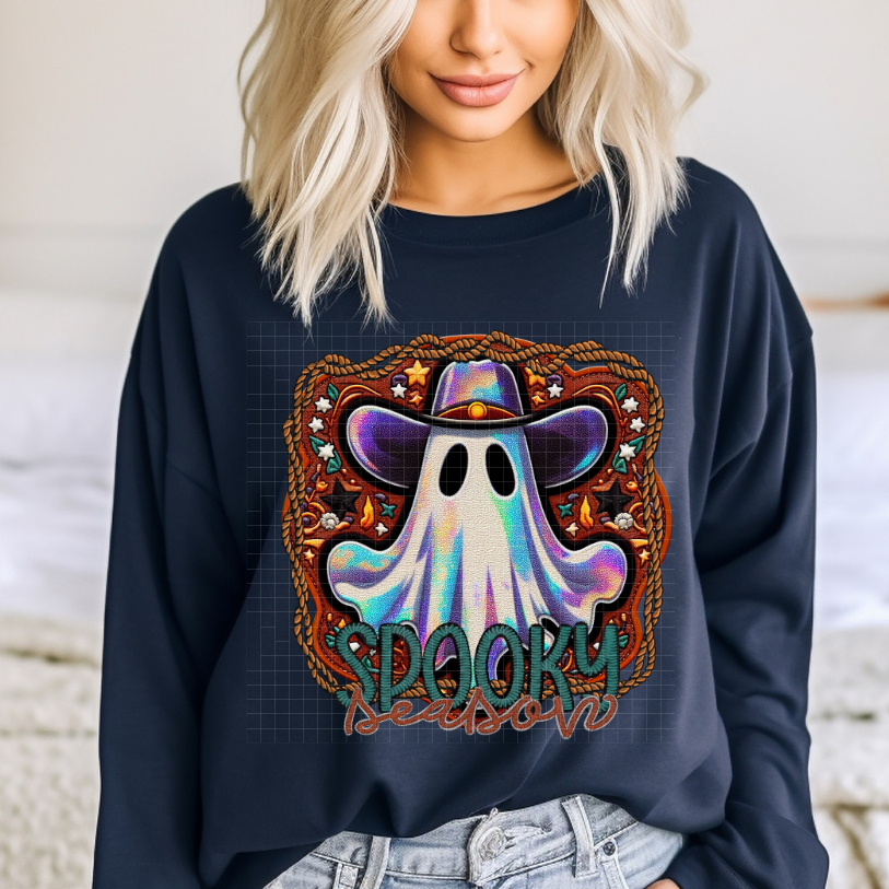 SPOOKY SEASON COWBOY HAT GHOST - DTF TRANSFER
