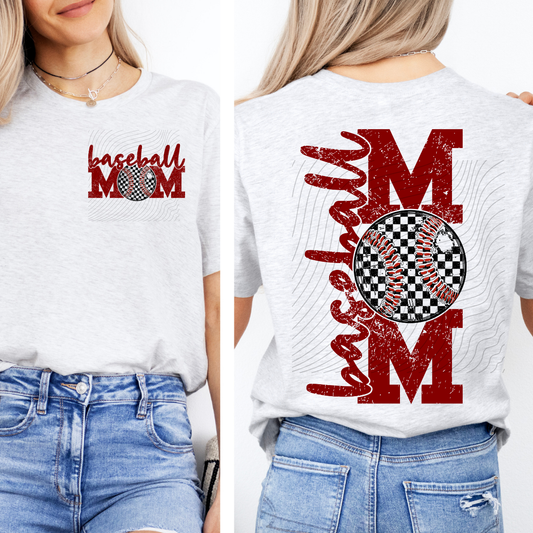 BASEBALL MOM DRK RED W/ POCKET - DTF TRANSFER
