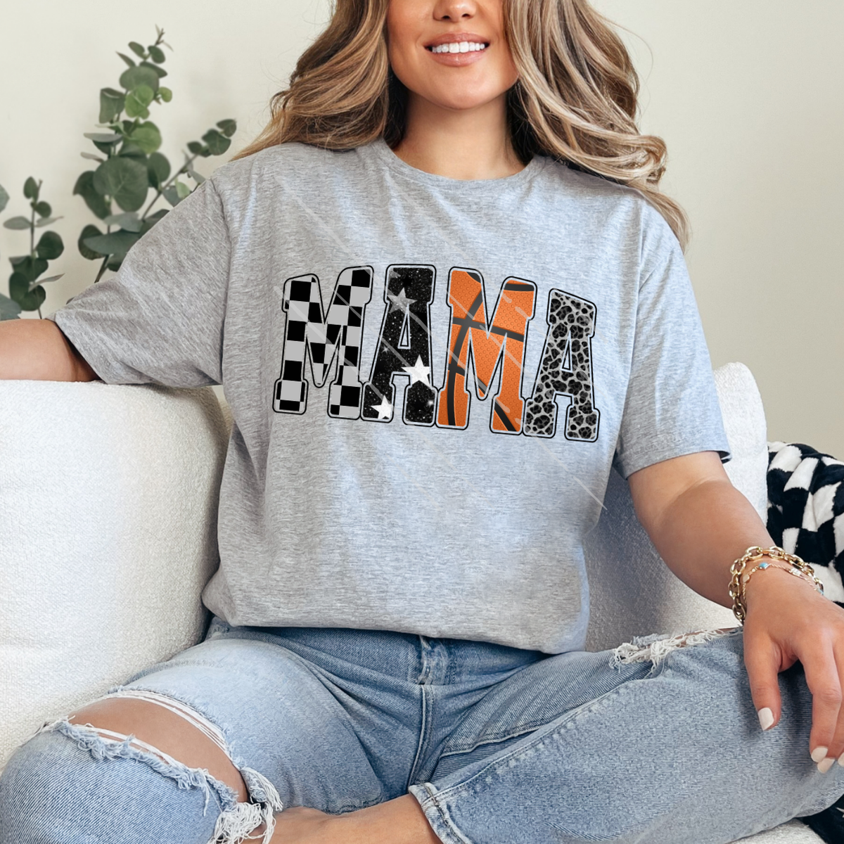 MAMA BASKETBALL BLK OUTLINE - DTF TRANSFER