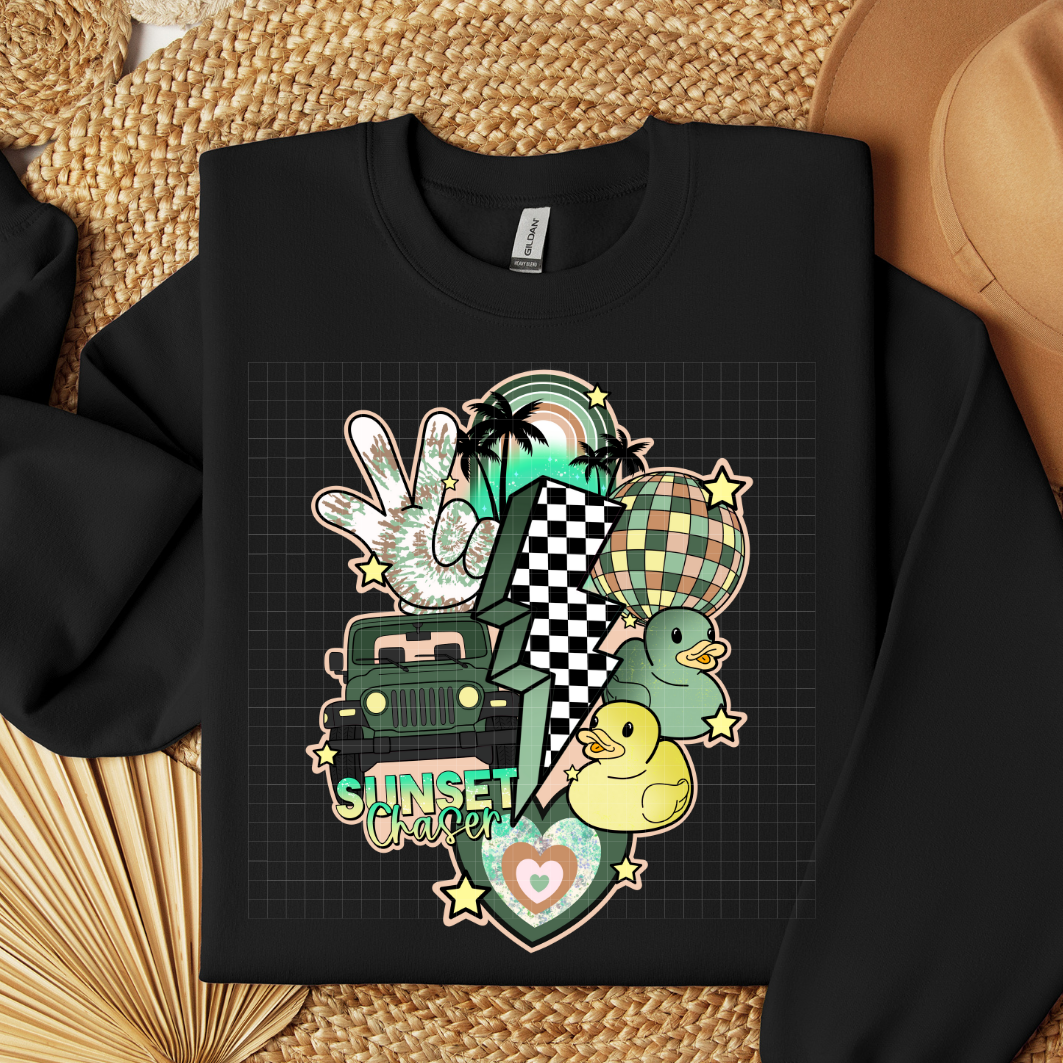 SUNSET CHASER JEEP GREEN - DTF TRANSFER