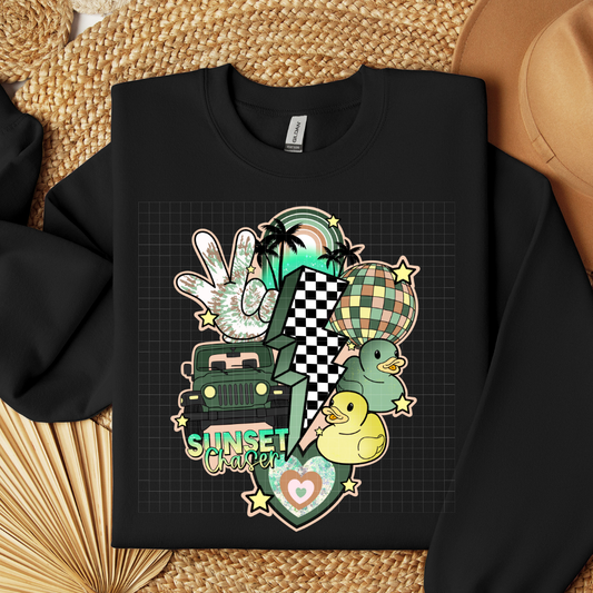 SUNSET CHASER JEEP GREEN - DTF TRANSFER