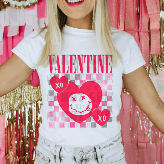 VALENTINE HEART SMILE CHECKERED - DTF TRANSFER