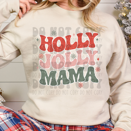 HOLLY JOLLY MAMA RETRO WAVY DISTRESSED - DTF TRANSFER