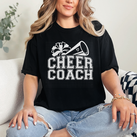 CHEER COACH FAUX GLITTER WHITE - DTF TRANSFER