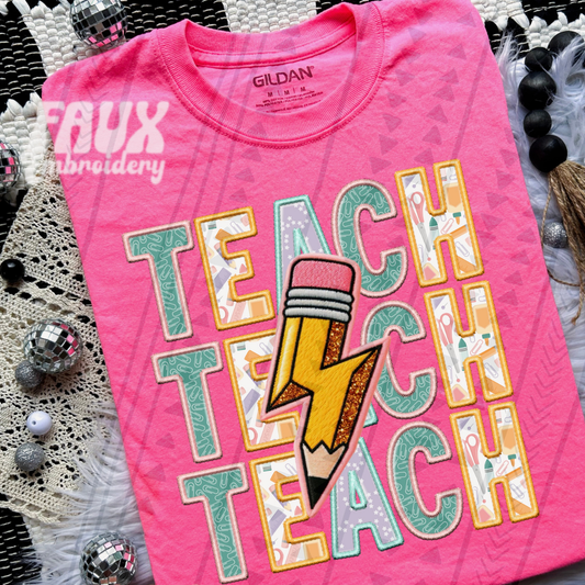 STACKED TEACH FAUX EMBROIDERY GIRL - DTF TRANSFER