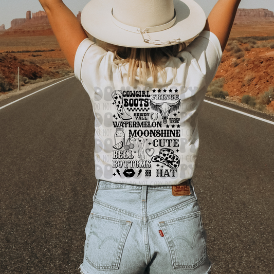 COWGIRL BOOTS COLLAGE BLACK - DTF TRANSFER