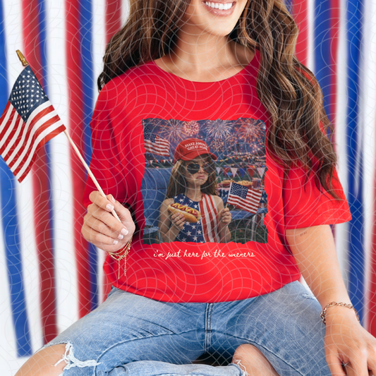 JUST HERE FOR THE WIENERS WHITE W HAT SAYING- DTF TRANSFER