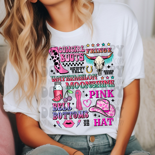 COWGIRL BOOTS COLLAGE COLORED - DTF TRANSFER