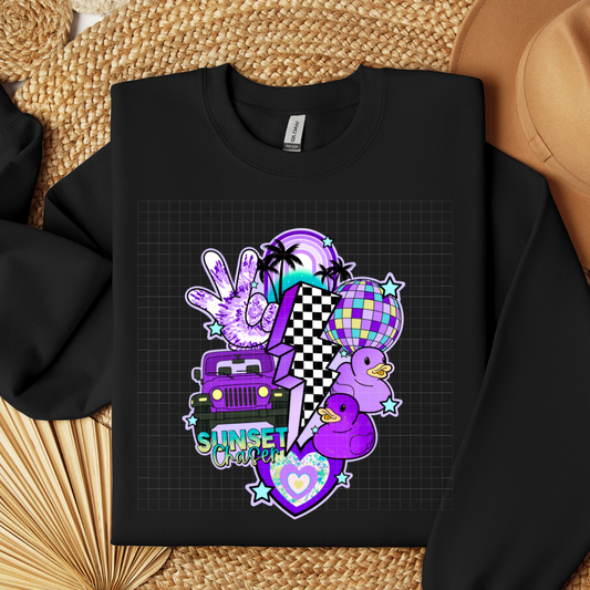 SUNSET CHASER JEEP PURPLE - DTF TRANSFER