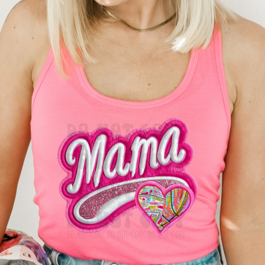 PINK MAMA BASKETBALL/VOLLEYBALL, FAUX EMBROIDERY - DTF TRANSFER