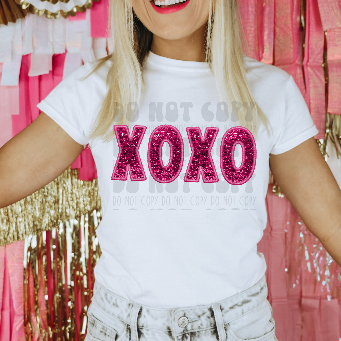 XOXO PINK FAUX SEQUINS - DTF TRANSFER