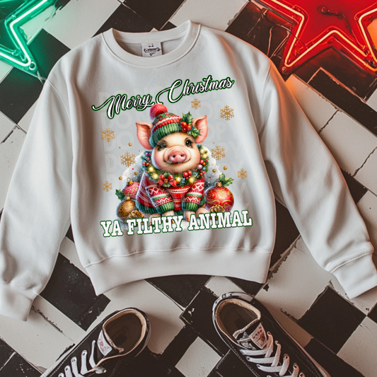 MERRY CHRISTMAS YA FILTHY ANIMAL PIG - DTF TRANSFER