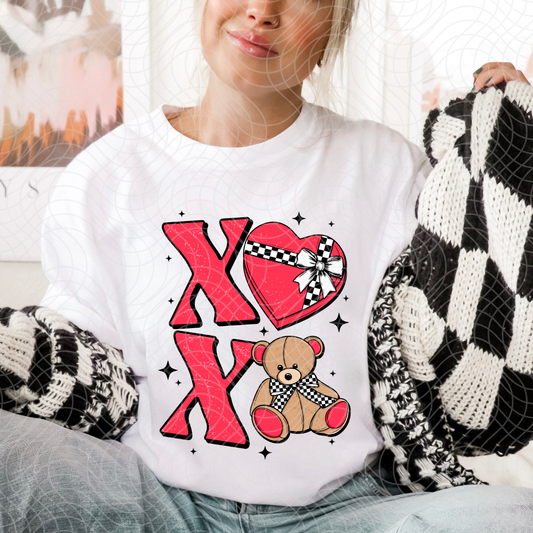 XOXO RED W/BEAR - DTF TRANSFER