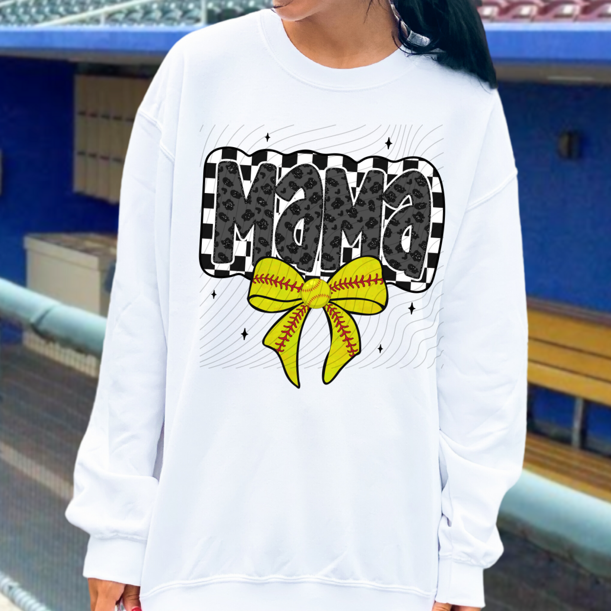 MAMA CHECKERED SOFTBALL BOW - DTF TRANSFER