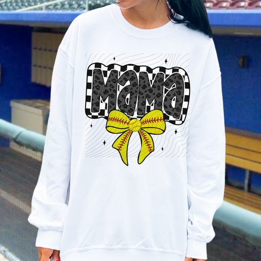 MAMA CHECKERED SOFTBALL BOW - DTF TRANSFER