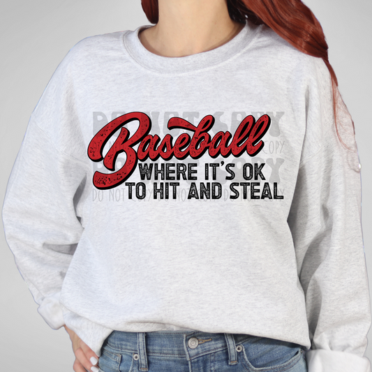 BASEBALL WHERE ITS OK TO HIT AND STEAL - DTF TRANSFER