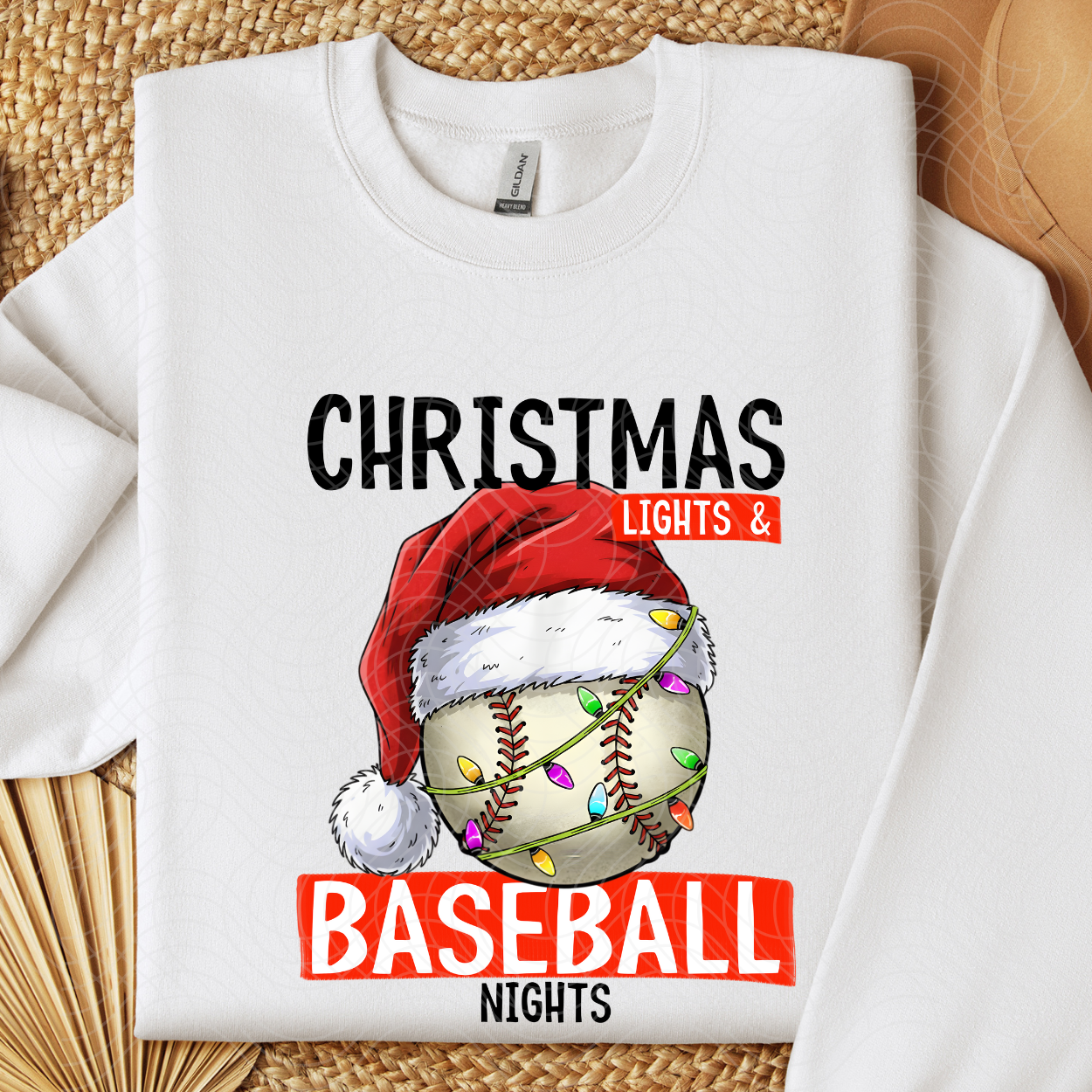 CHRISTMAS LIGHTS BASEBALL NIGHTS BLK TEXT - DTF TRANSFER
