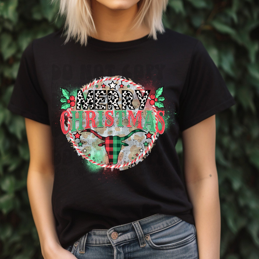 MERRY CHRISTMAS BUFFALO PLAID SKULL - DTF TRANSFER