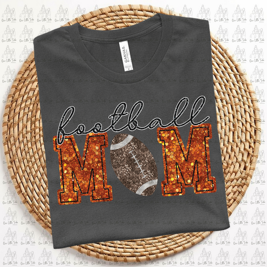FOOTBALL MOM - ORANGE -  FAUX SEQUINS - DTF TRANSFER