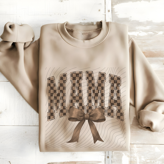 MAMA BROWN CHECKERED W/BOW - DTF TRANSFER