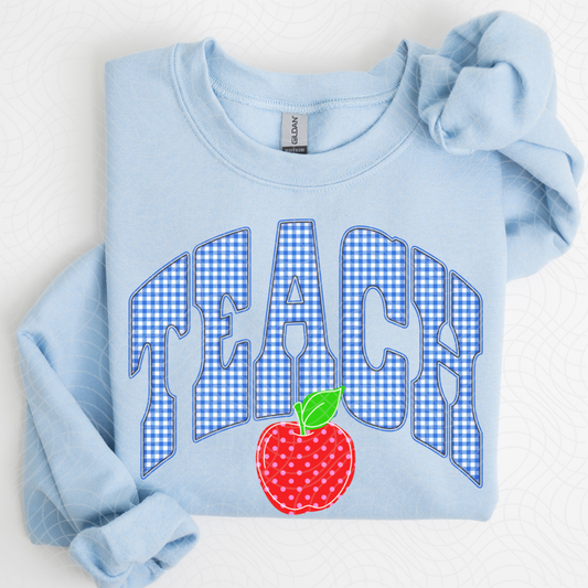 TEACH BLUE GINGHAM - DTF TRANSFER