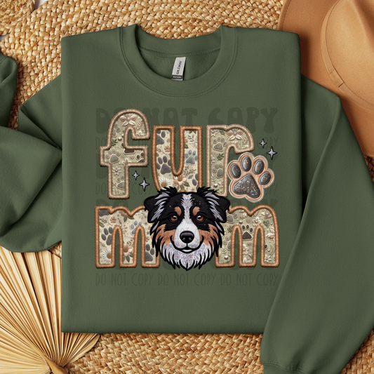 FUR MOM, AUSTRALIAN SHEPHERD - FAUX EMBROIDERY - DTF TRANSFER