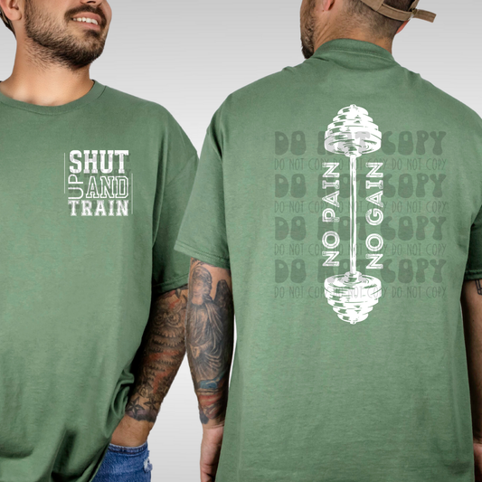 NO PAIN NO GAIN WHT W/ POCKET - DTF TRANSFER