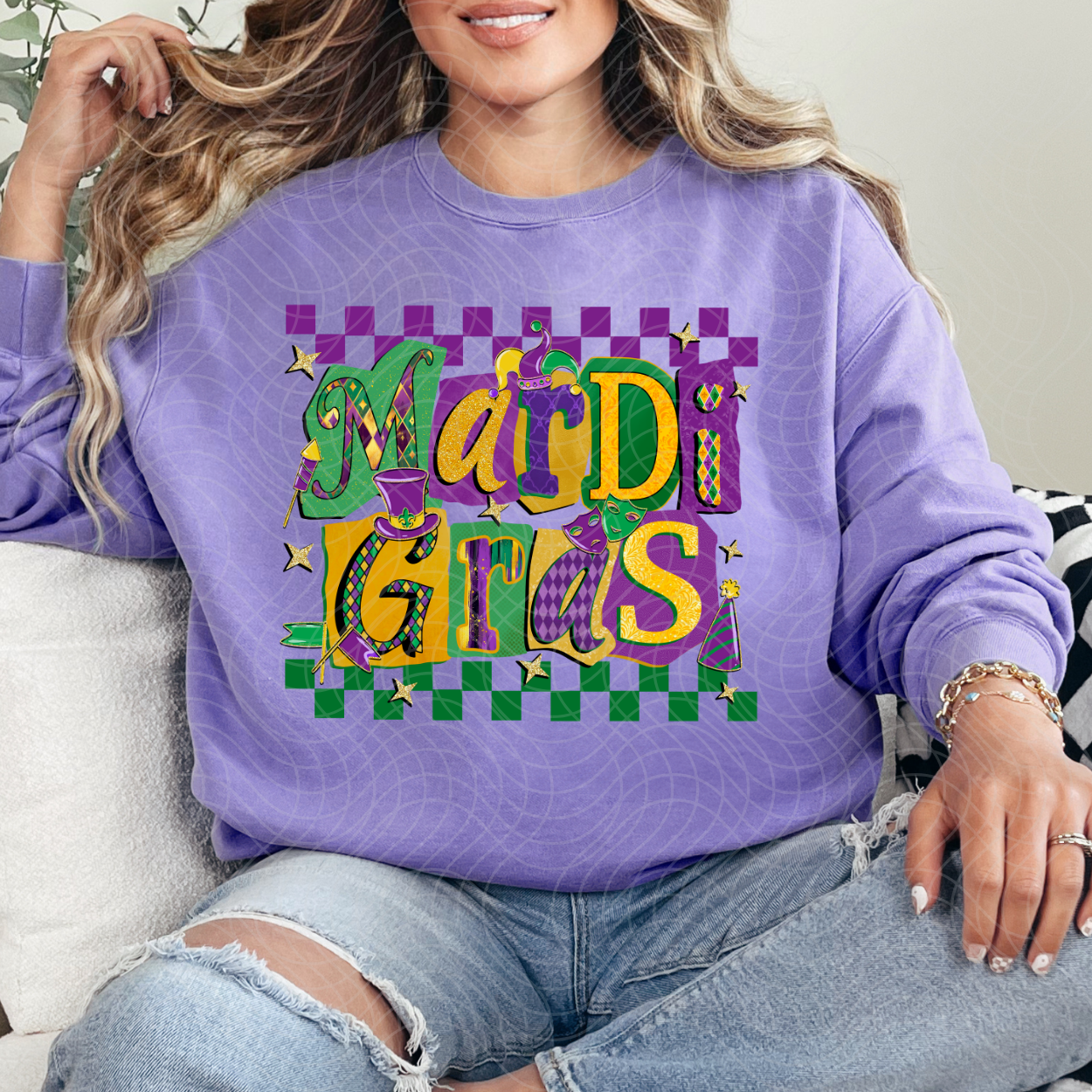 MARDI GRAS CHECKERED - DTF TRANSFER