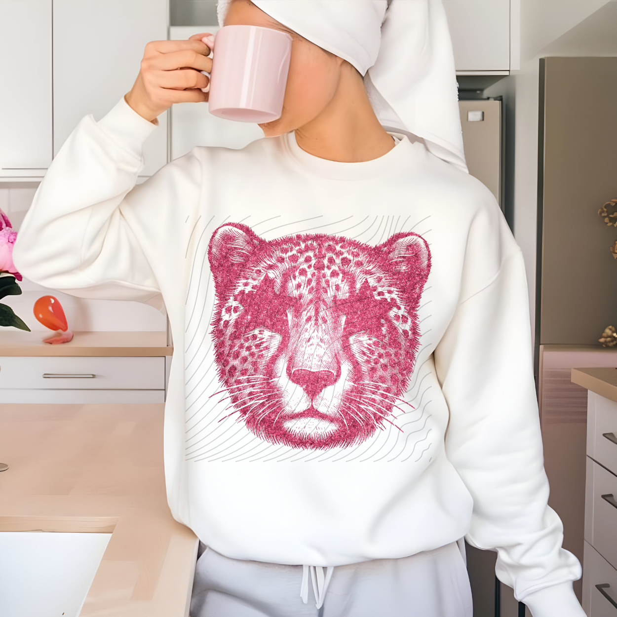 PINK FAUX GLITTER LEOPARD - DTF TRANSFER