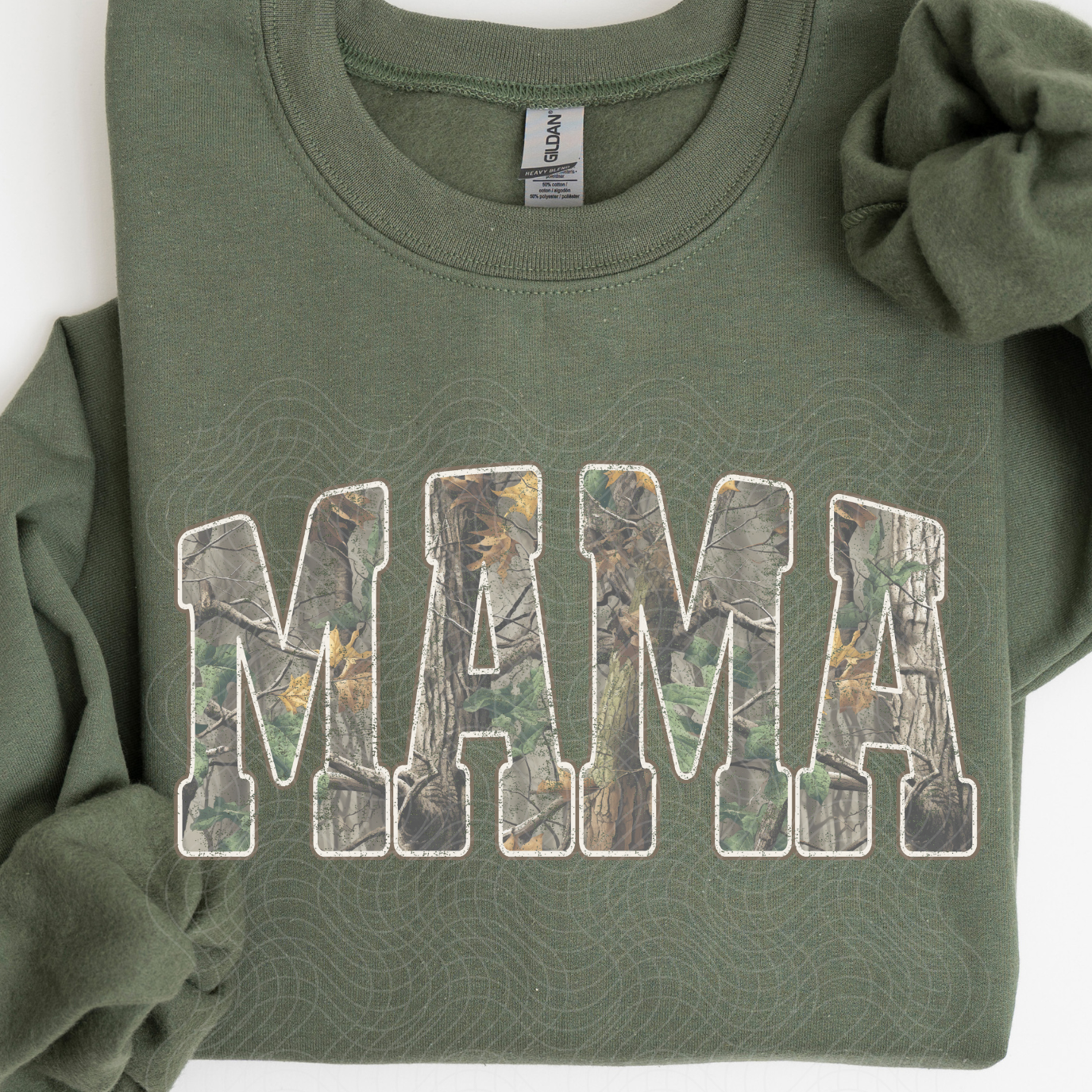 MAMA WOODED CAMO WHITE DISTRESSED - DTF TRANSFER