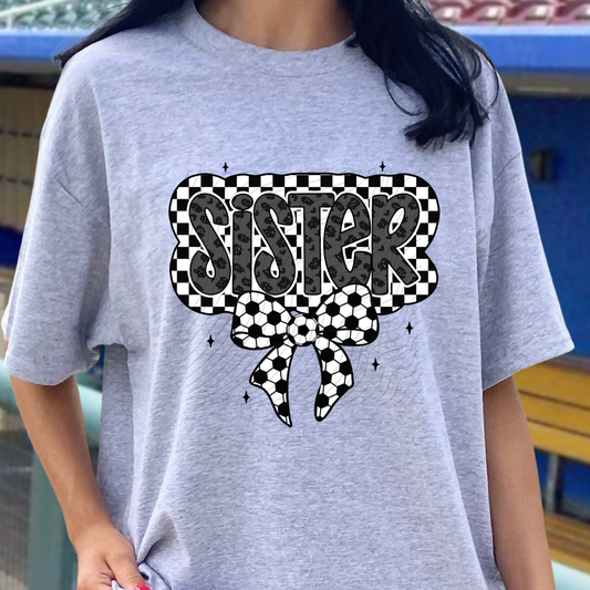 SISTER CHECKERED SOCCER BOW - DTF TRANSFER