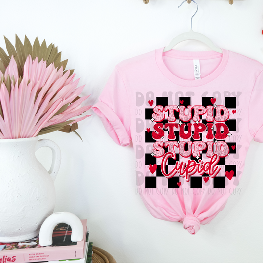 STUPID CUPID STACKED PINK/RED W/BACKGROUND - DTF TRANSFER