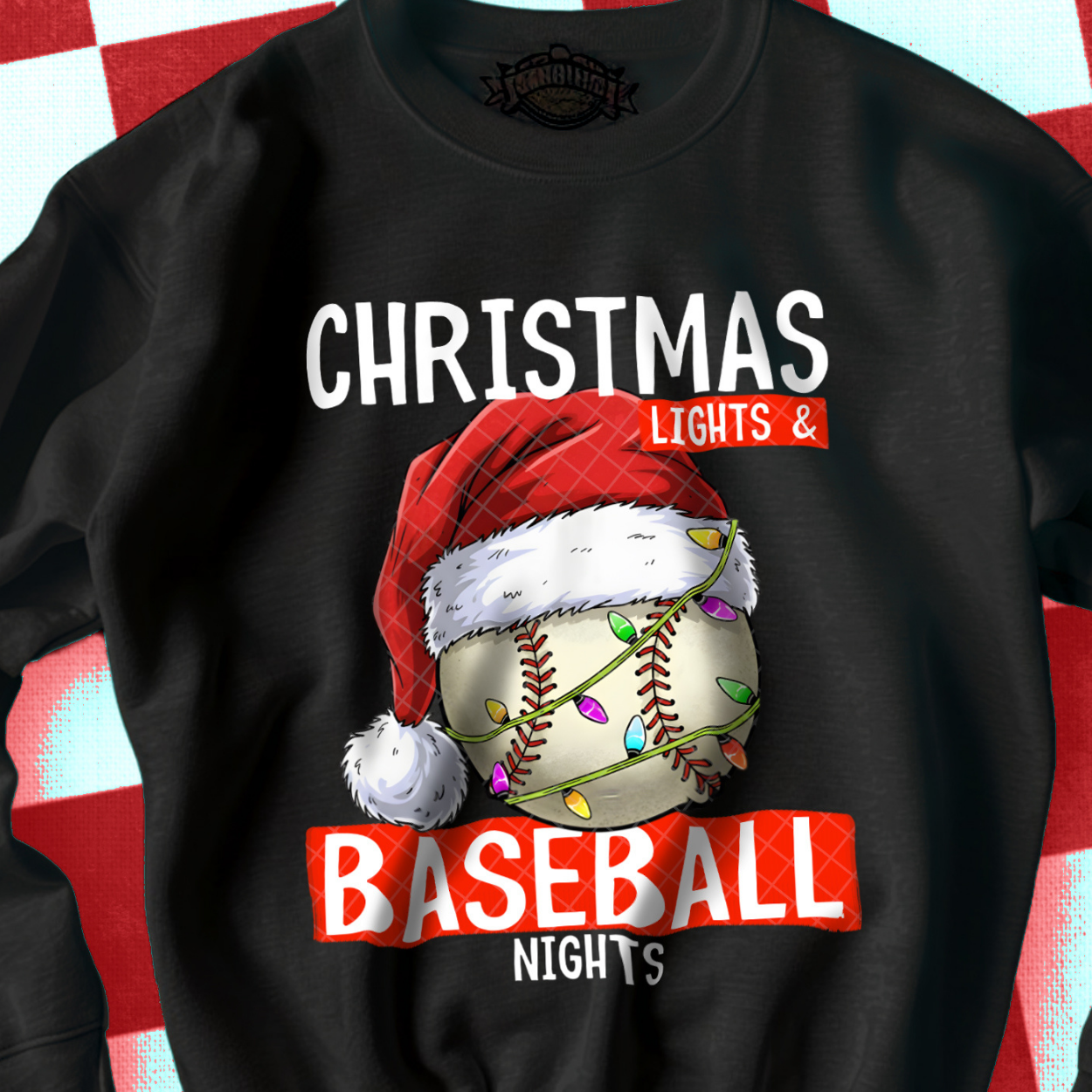 CHRISTMAS LIGHTS BASEBALL NIGHTS WHT TEXT - DTF TRANSFER