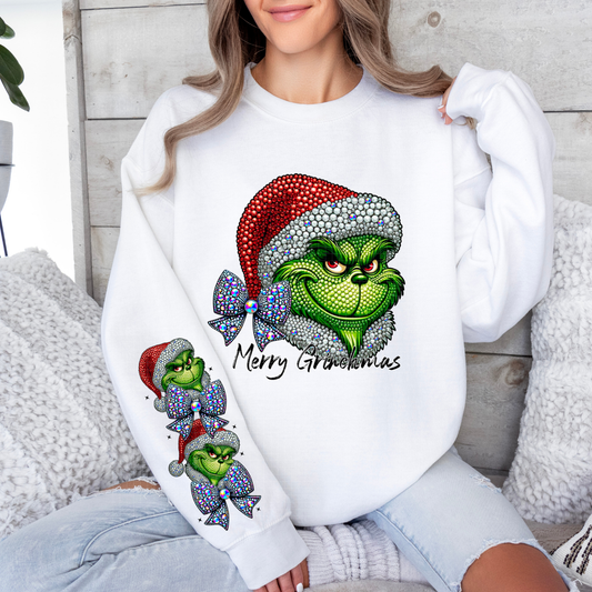 MERRY GREEN GUY RHINESTONES W/ SLEEVE - DTF TRANSFER