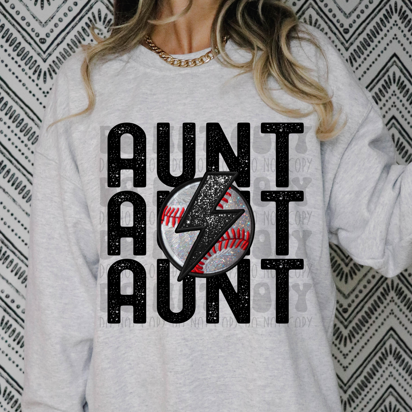 STACKED AUNT FAUX EMBROIDERY BASEBALL - DTF TRANSFER
