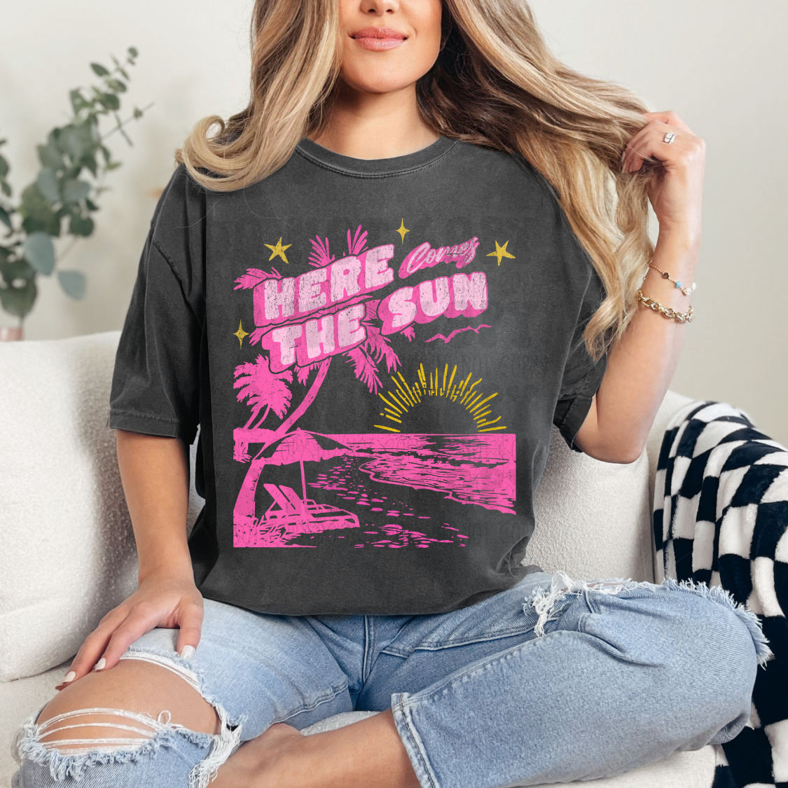 HERE COMES THE SUN, DISTRESSED - DTF TRANSFER